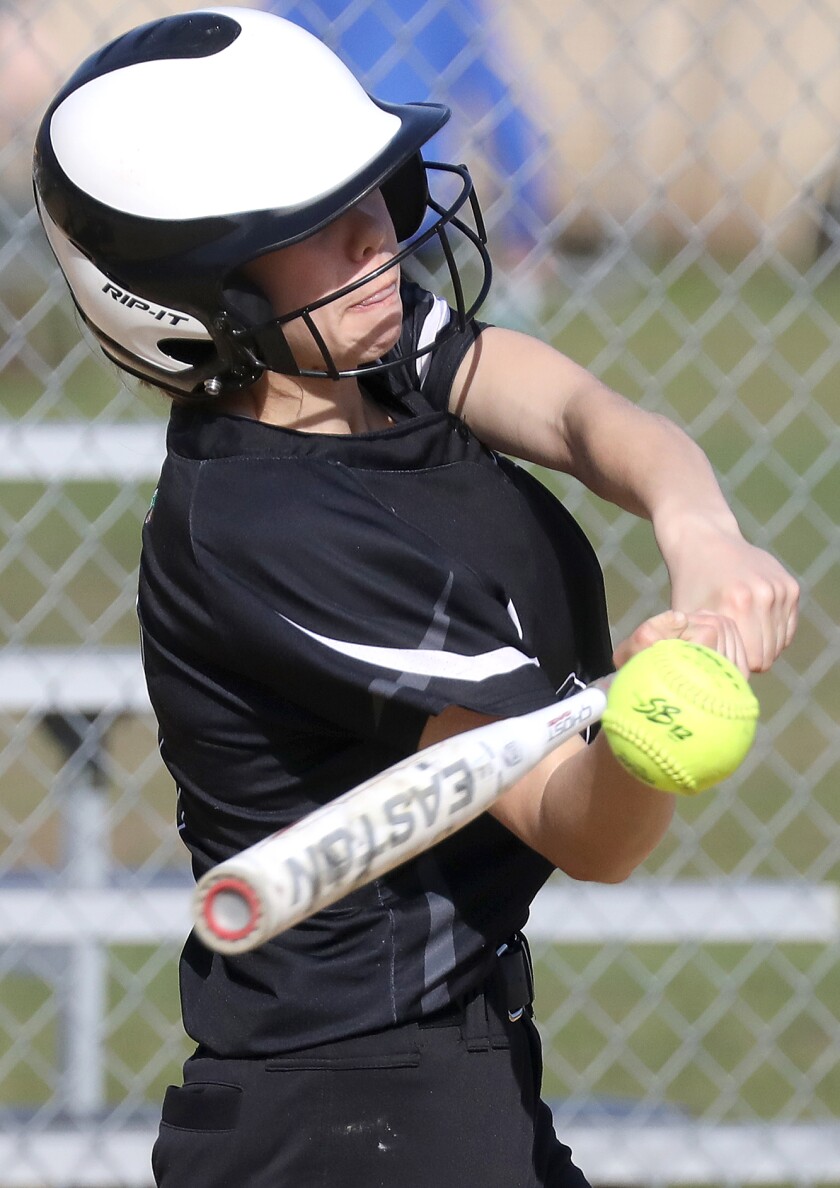 Northwood/Solon Springs’ Izzy Golembiewski (8) knocks a base hit