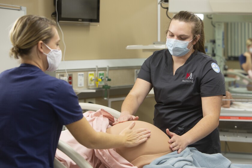 Birthing simulator helps nursing students get labor and delivery experience  During COVID