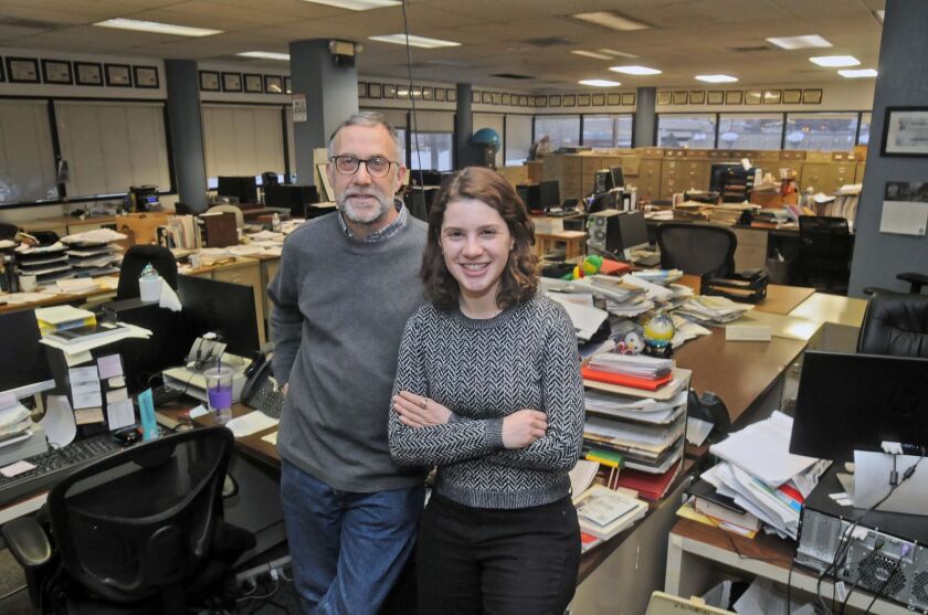 Journalists Bill Grueskin, left, and his daughter, Caroline Grueskin, both have journalism roots in North Dakota. In 1977, Bill Grueskin founded the Dakota Sun, a weekly newspaper serving the people of Sioux County on the Standing Rock Indian Reservation south of Bismarck. In 2016, Caroline Grueskin joined The Bismarck Tribune as a crime and courts reporter. TOM STROMME / BISMARCK TRIBUNE