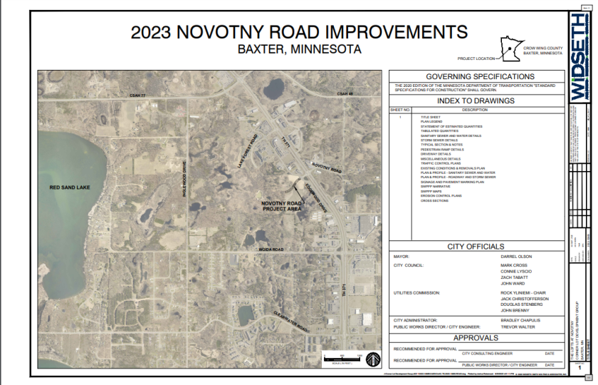 Map that shows where the city plans to extend Novotny Road in Baxter.