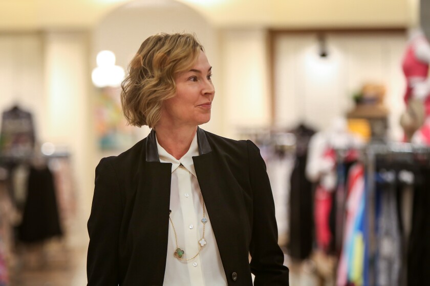 Melissa von Maur, who is married to president and CEO Jim von Maur, helped give a tour of the new Von Maur department store on Friday, March 28, 2025, at West Acres Mall. Von Maur's grand opening is April 5. Melissa is looking to her left. She's a middle aged white woman with medium length brown hair with highlights. She's in medium close up from the stomach up.