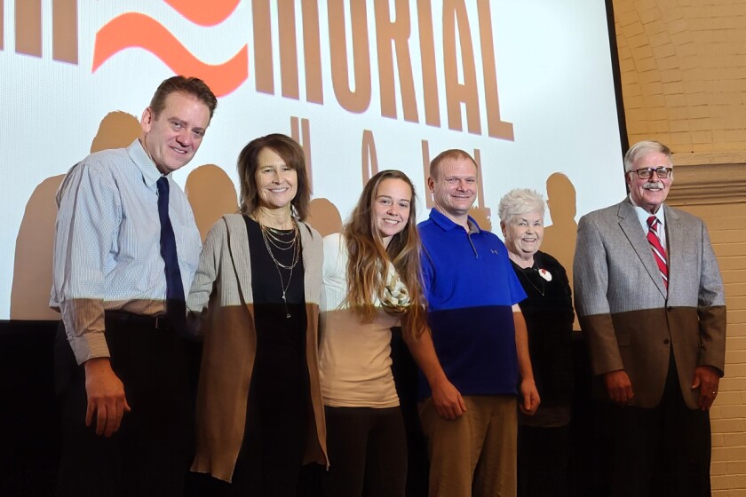 Mike Colalillo Medal of Honor Scholarship winner Anna Palodichuk pictured with family and Dennis Hughes, Veterans Memorial Hall Advisory Committee president