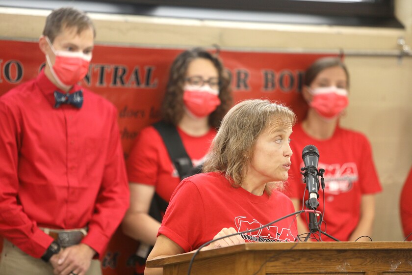 Jerri Swardstrom, an RN at Lakeview Hospital in Two Harbors, talks about an upcoming informational picket in Two Harbors