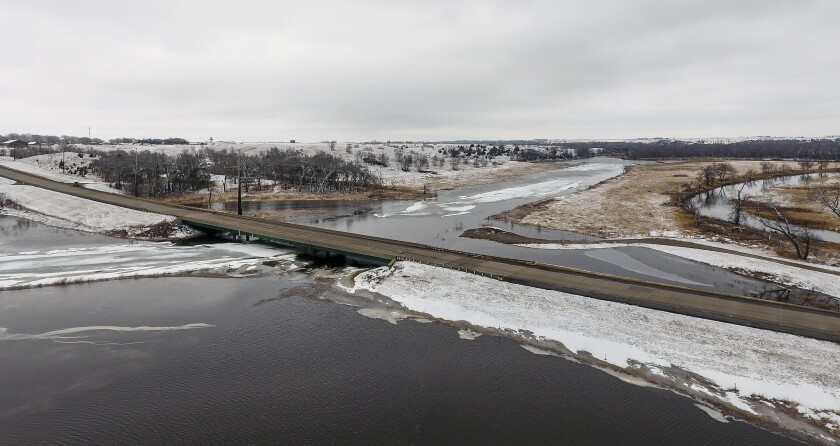 The James River is shown flooded near South Dakota Highway 38 just north of where it meets Firesteel Creek. (Matt Gade / Republic)