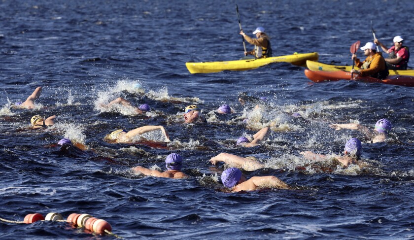 Racers swimming.