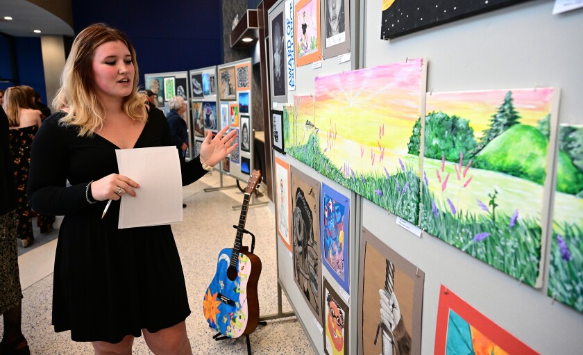 Student displays artwork
