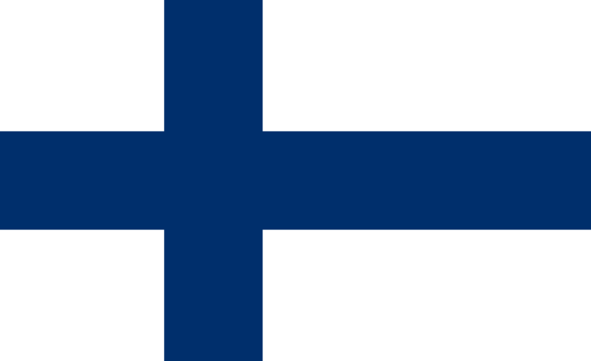 The flag of Finland, with a blue cross against a white background.