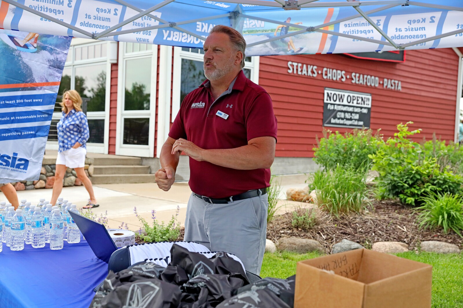 Water Sports Industry Association's Brad Fralick gives a watersports etiquette presentation as part of the Wake Responsibly event