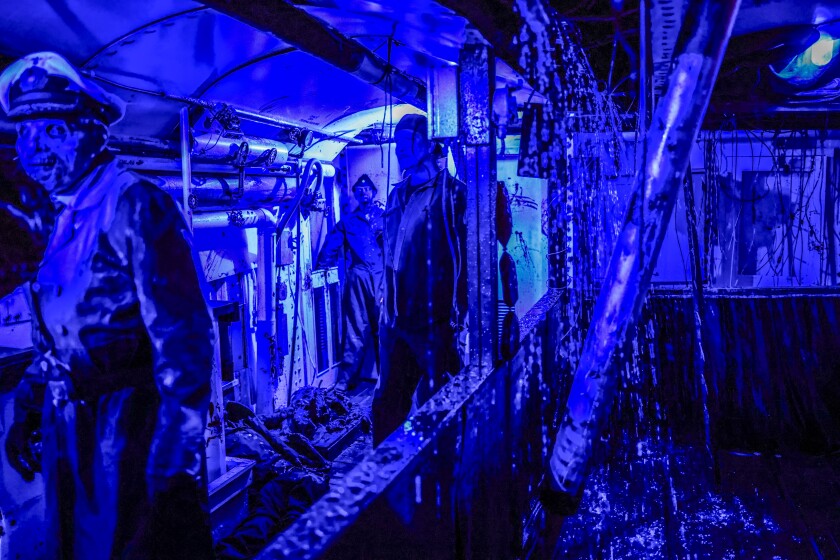 actors perform at haunted ship