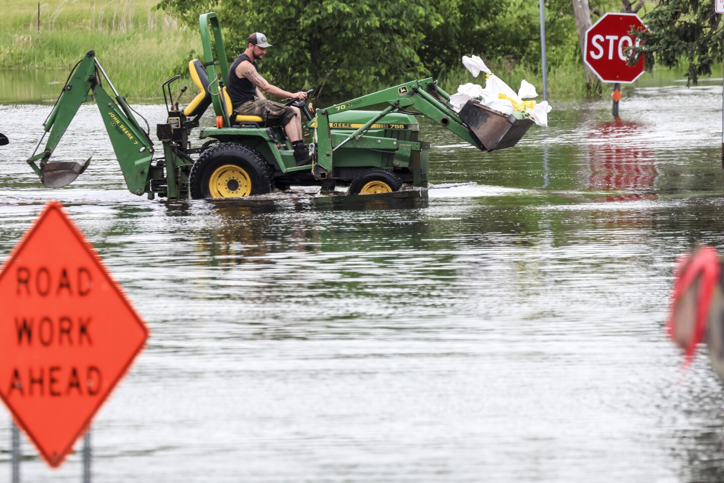 floodwaters in small town