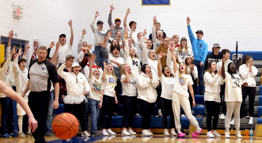Heron Lake-Okabena/Fulda fans cheer on the Coyotes during a Section 3A South tournament game against Adrian/Ellsworth Dragons Thursday night.
