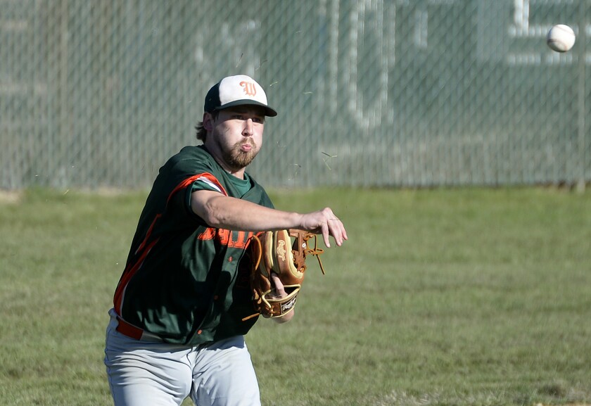Willmar Rails third baseman Zach Reierson makes a throw to first base for an out during a Region 4C elimination game against the Paynesville Pirates on Monday, Aug. 8, 2022 at Green Lake Diamonds in Spicer.