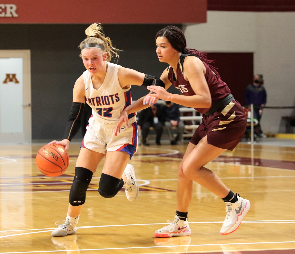 Pequot Lakes Patriots girls basketball during the 2022 Class 2A State Tournament.