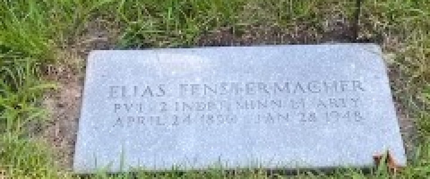 Elias Fenstermacher gravestone with dates of birth and death, and military service.