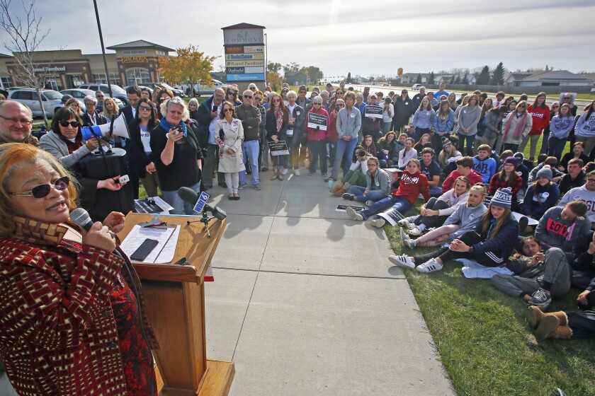 Dr. Alveda King speaks Wednesday, Oct. 25, 2017, at a pro-life demonstration in front of Essentia Health-Moorhead Clinic.David Samson / The Forum