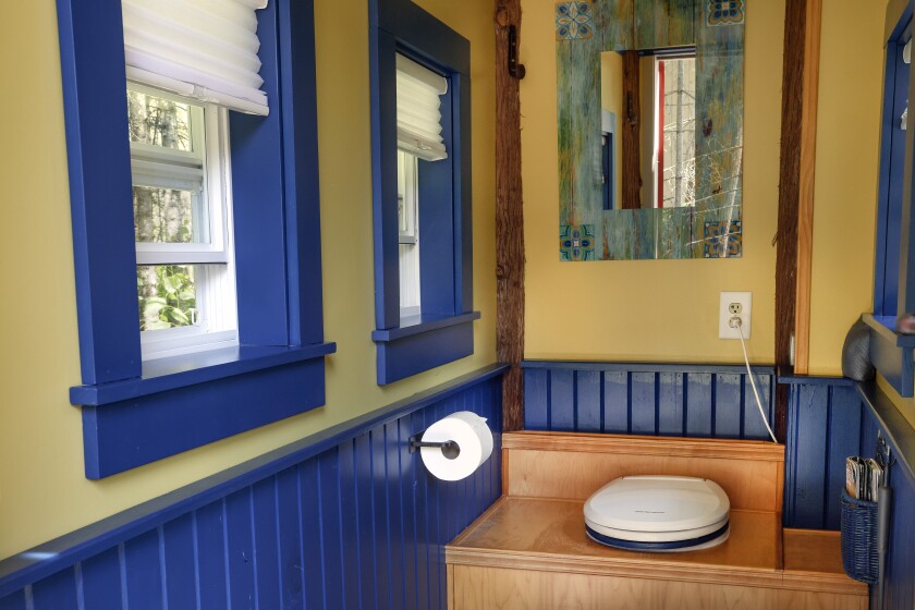Outhouse interior.