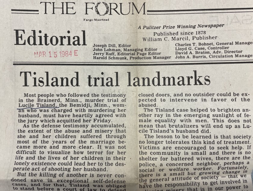 An editorial in The Forum published on March 15, 1984 about Lucile Tisland's landmark case..jpg