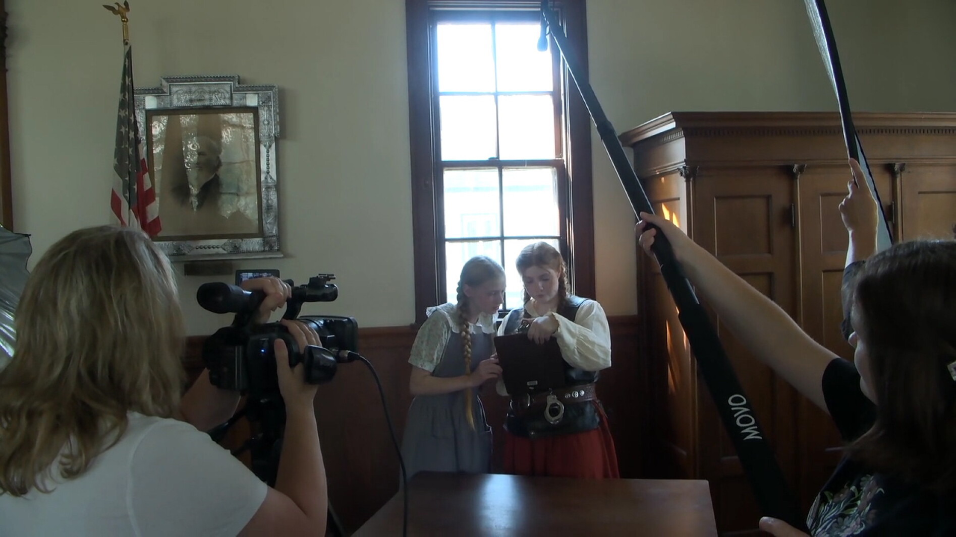 Young actors saddle up, filming a movie at Bonanzaville