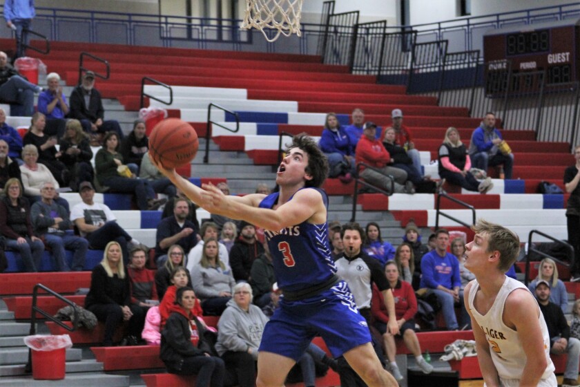 Pequot Lakes Patriot Boys take the ball to the hoop