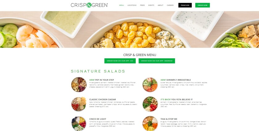 Una captura de pantalla del menú Crisp & Green.