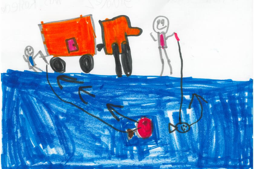 Child's drawing of people ice fishing