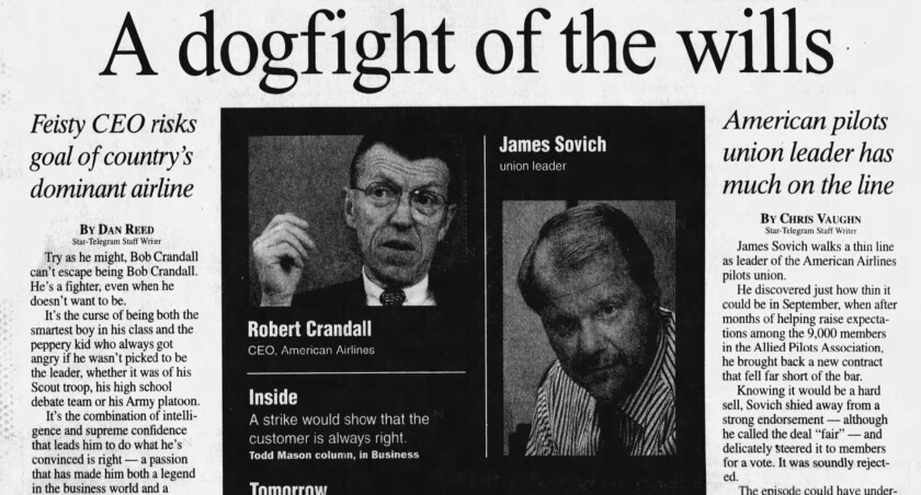 American Airlines President Bob Crandall at upper left in an article published by the Fort Worth Star-Telegram in 1997..jpg