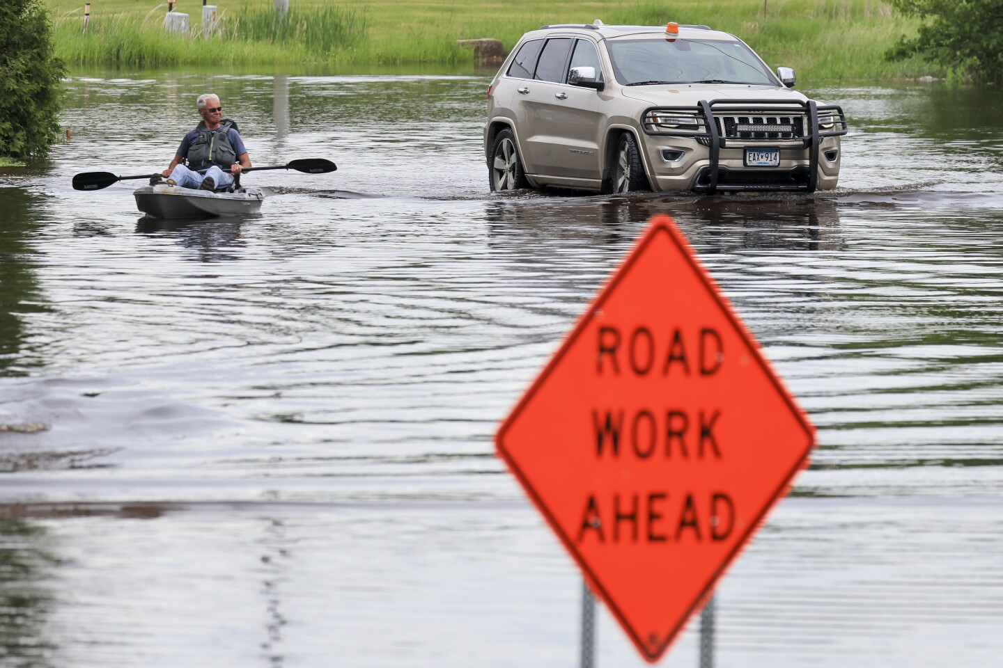 floodwaters in small town