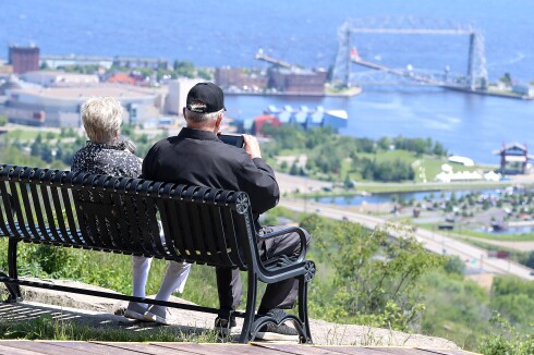 Folks look over harbor.