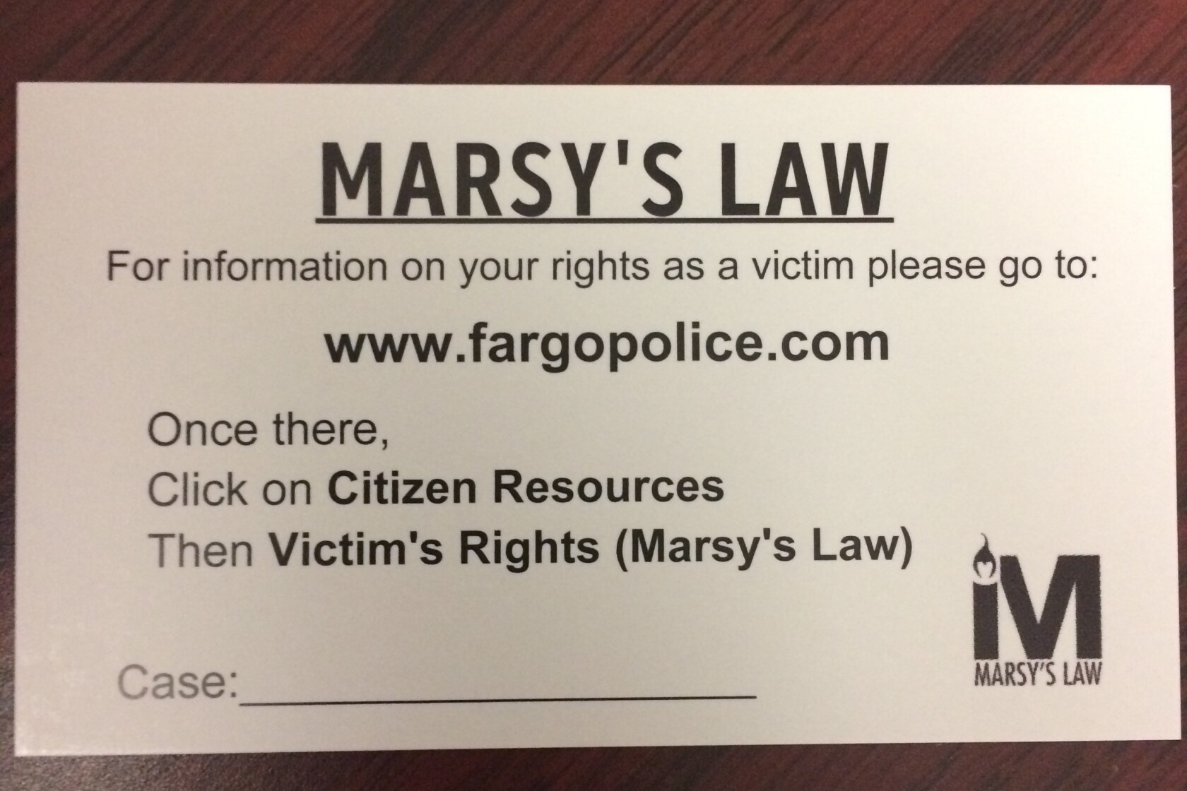 Grey Victims Rights Card Marsy's Cards among first steps in new victim rights law in ND