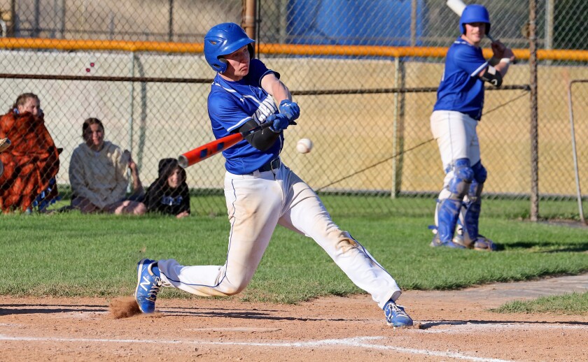 Brainerd baseball player hits the ball.