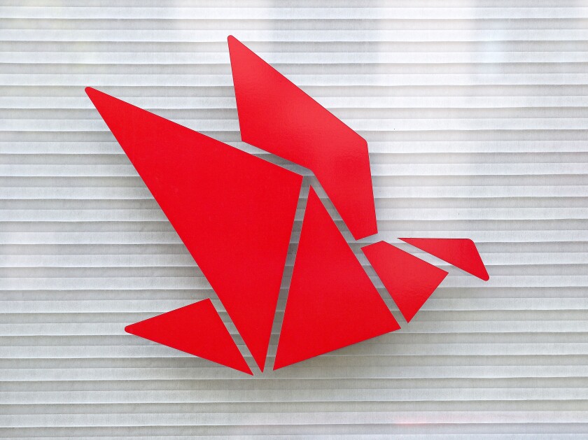 red bird logo on window