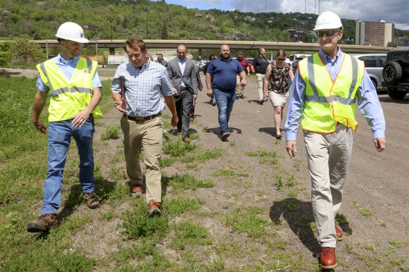 Group walking across lot.