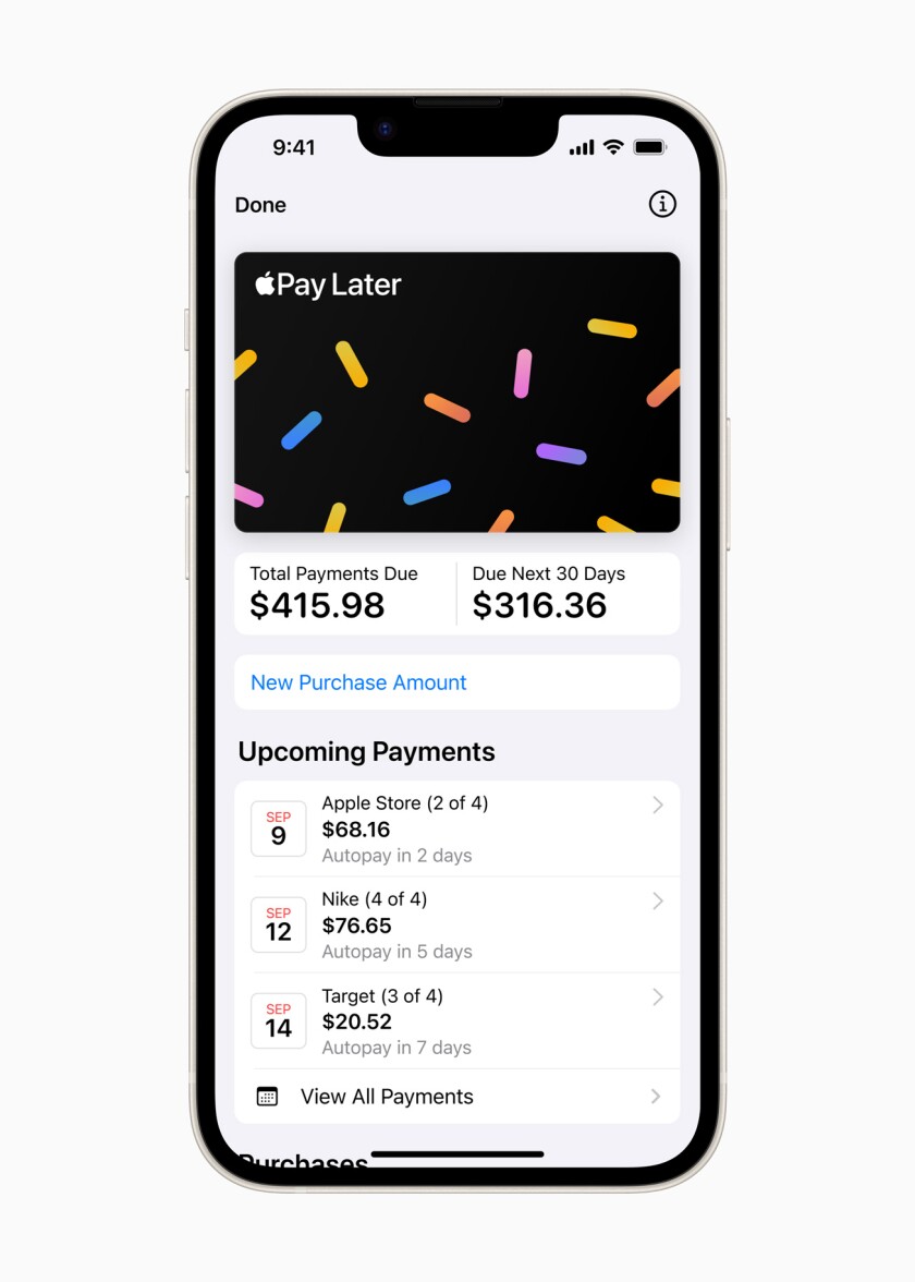 Apple Pay Later notices for upcoming payments on an iPhone