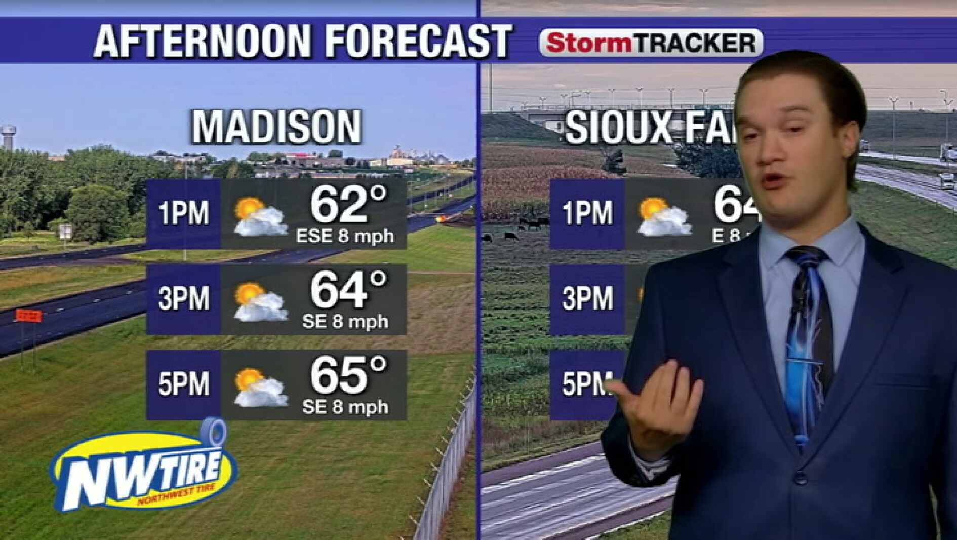 Clouds slowly clear out for a cool afternoon around Sioux Falls
