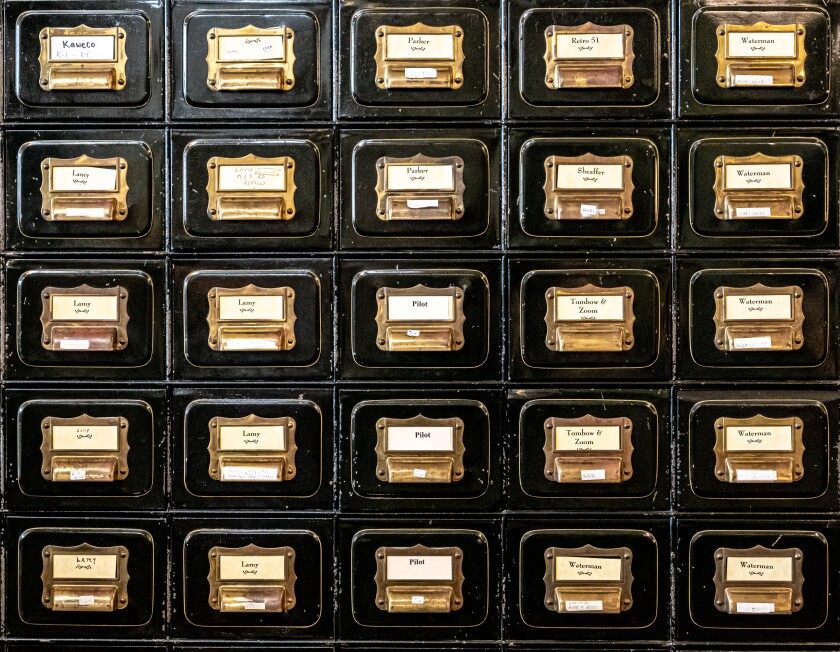 A portion of the supply drawers for fine pens at Zandbroz in Fargo.jpg