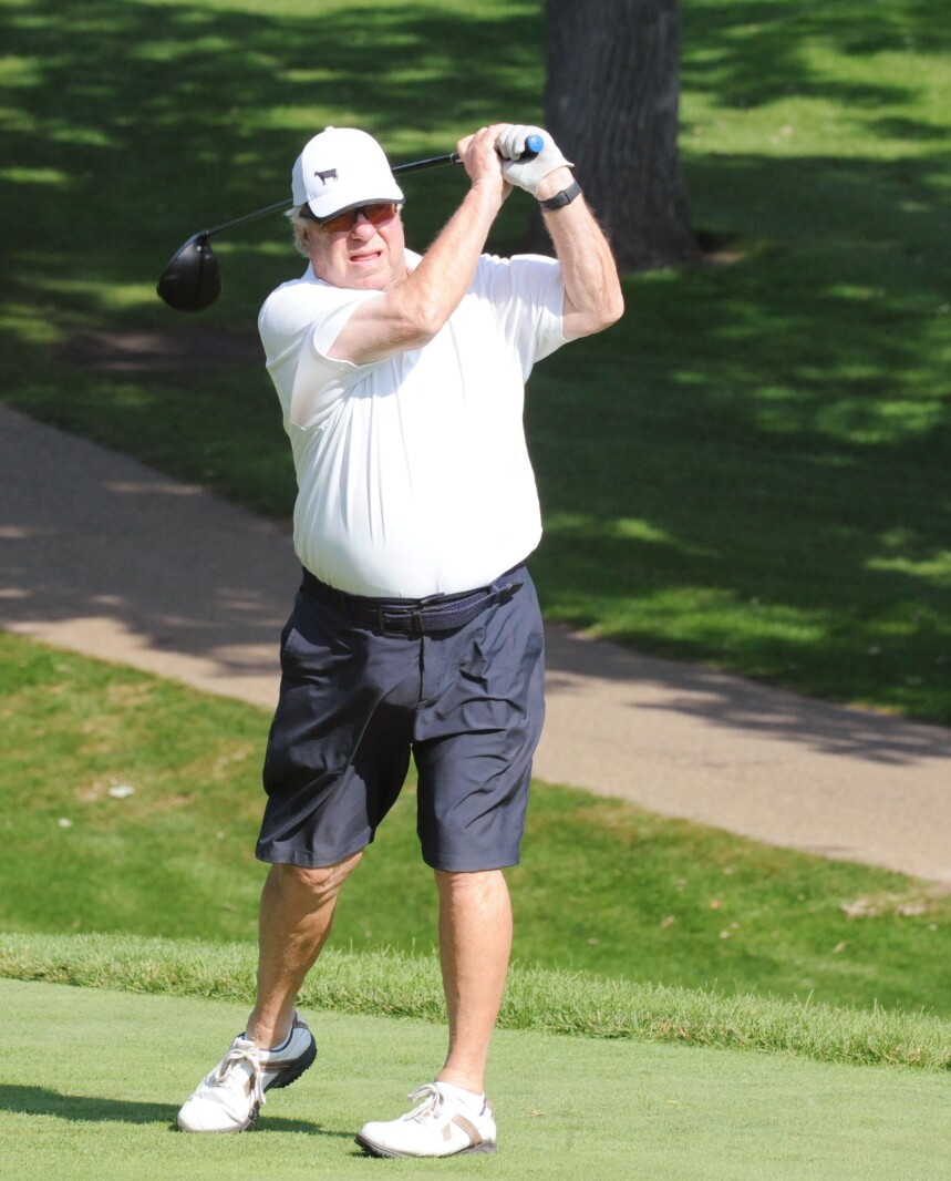 Jerry Gruidl watches as his tee shot land from the No. 5 box on