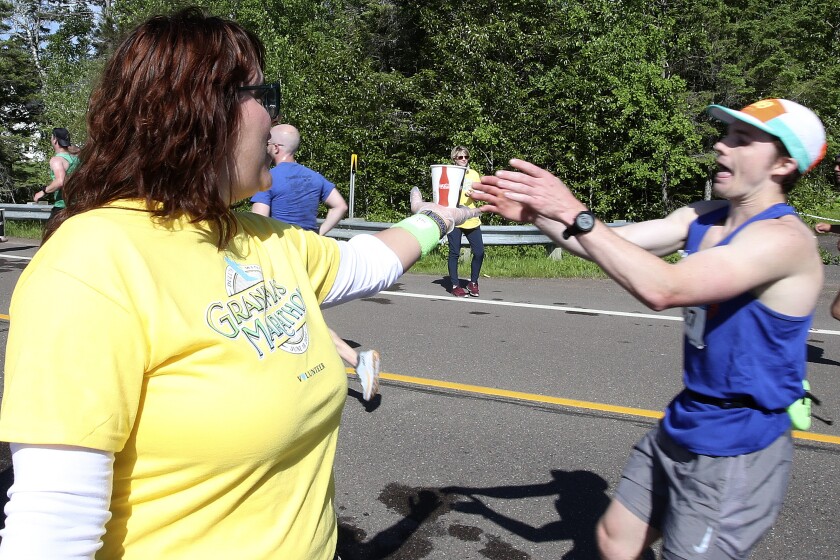 Near the midpoint of Grandma's Marathon.