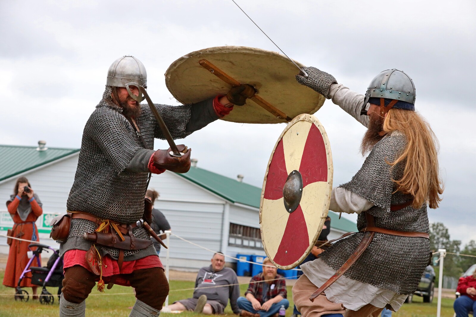Viking warriors take part in a battle demonstration.