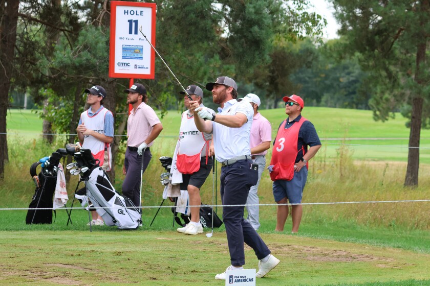 Golfer Andrew Israelson competes during round four on Sunday, Aug. 31, 2025, during the PGA Tour Americas CRMC Championship presented by Northern Pacific Center at Cragun's Legacy Courses.