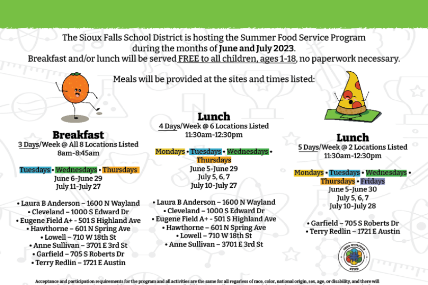 Free school breakfasts, lunches to be offered at Sioux Falls schools