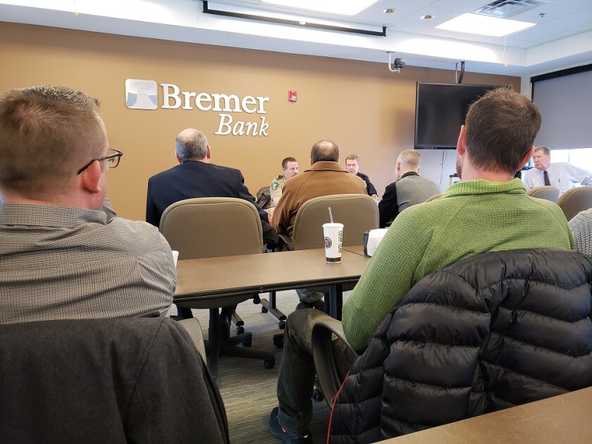 Anne Polta / Tribune A full house was on hand Thursday to hear from Jim Felt, Willmar Chief of Police, and Eric Holien, Kandiyohi County Sheriff, at the Willmar Lakes Area Chamber of Commerce "Lunch with Leaders" education series.