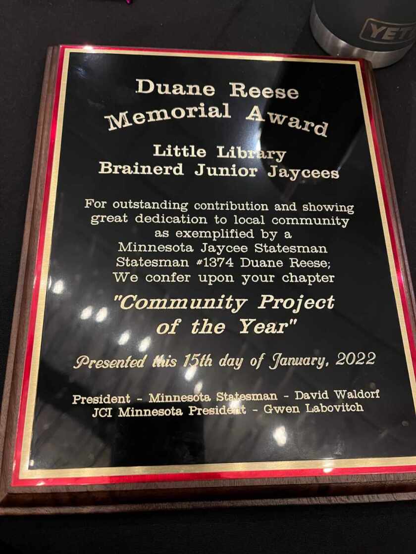 Brainerd Junior Jaycees project award plaque