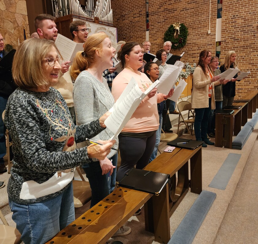The Worthington Chamber Singers practice on Tuesday, Nov. 29, 2022, preparing for their concert, set to start at 2 p.m. Dec. 11 at First United Methodist Church in Worthington, with a prelude by the Worthington Brass starting at 1:45 p.m.