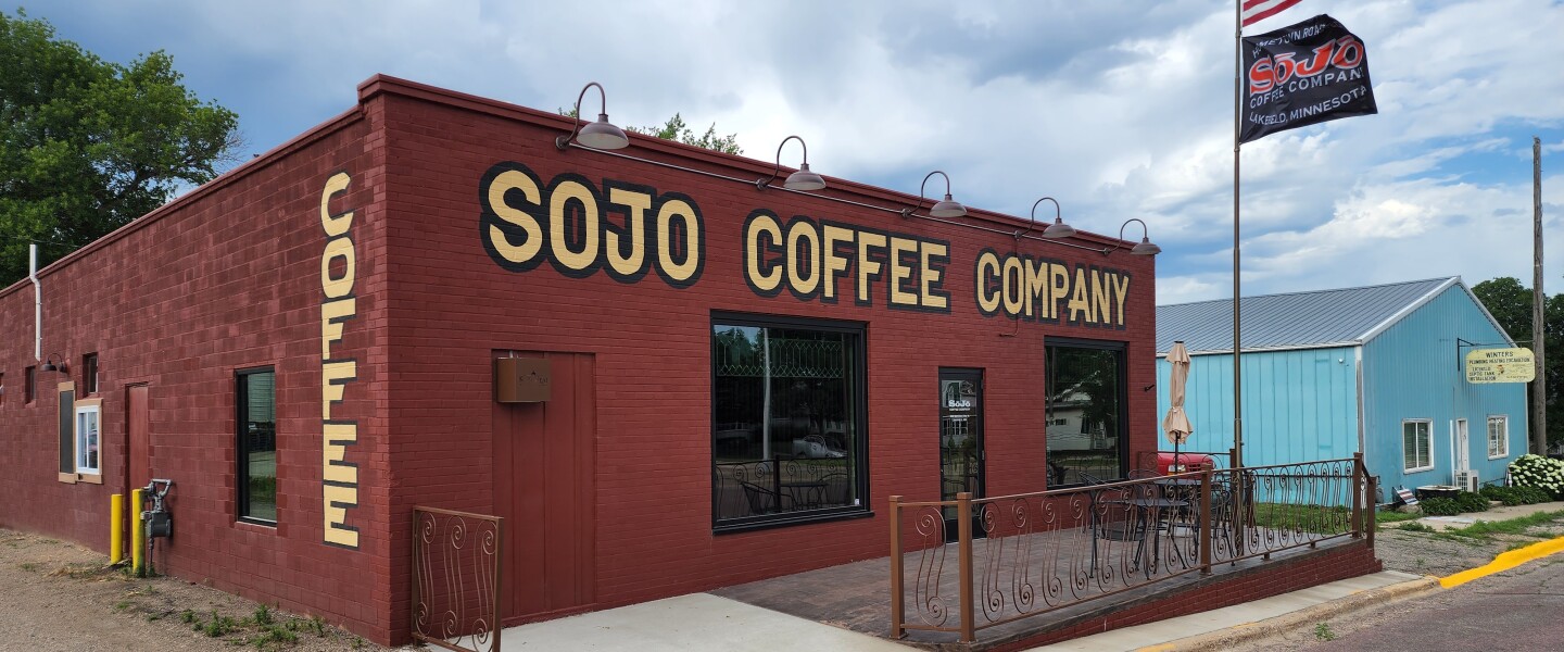 SOJO Coffee Company is located at 206 Second Avenue North in Lakefield, and as shown, the business does feature a drive-through window.
