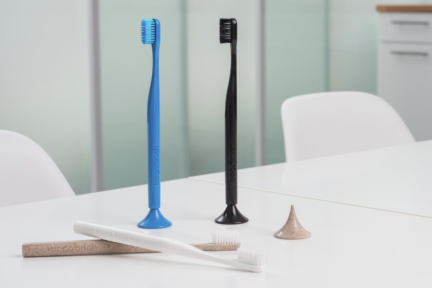 Bogobrush founders John and Heather McDougall recently debuted new recyclable and biodegradable toothbrushes. For every toothbrush purchased, one will be donated to organizations such as Family Healthcare in Fargo. (Submitted photo)