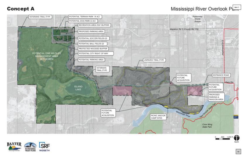 A map outlining the potential plan for a future park.