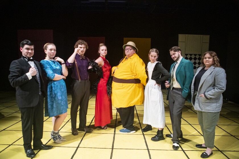 The cast of of "Clue: The Musical" poses for a group photo at the Barn Theatre on Thursday, March 24, 2022.