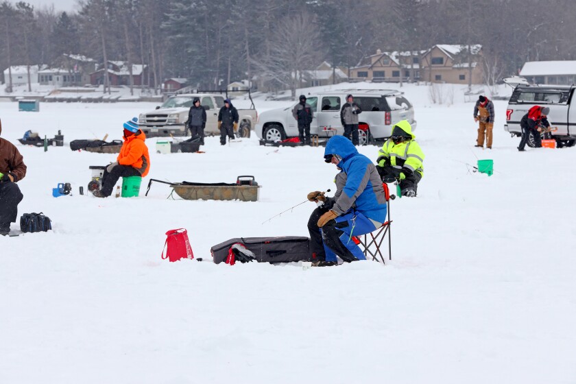 Anglers fish during the Cuyuna Lakes Ice Fishing Contest.