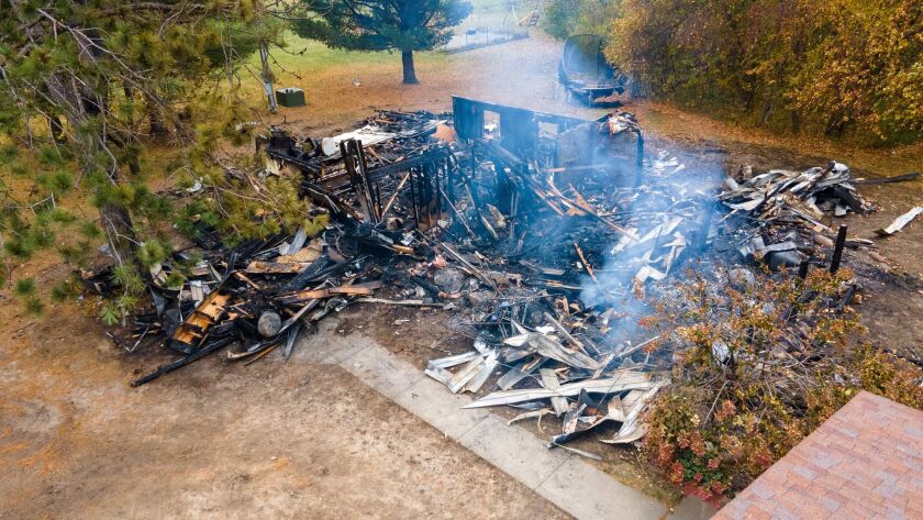 A burned-out house.