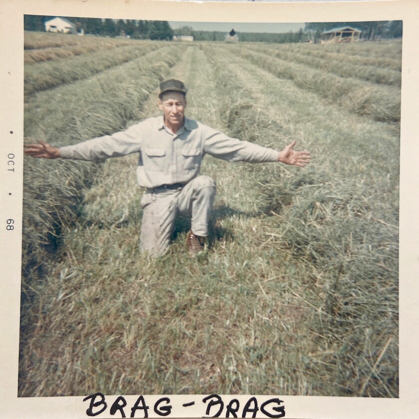Dean Anderson shows off a field of hay.